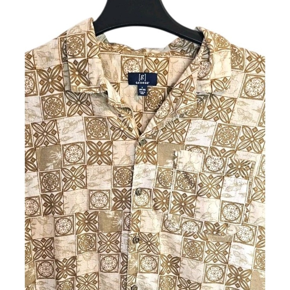 George Linen Blend Button Shirt Men's Large Summer Party Barbecue Tropical‎ - Picture 2 of 6